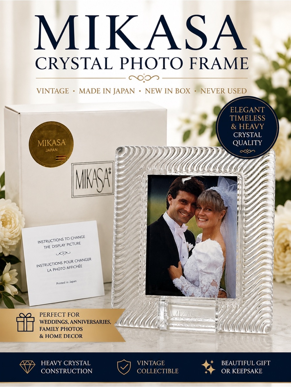 Vintage Mikasa Japan Crystal Glass Photo Frame 4x3 New in Box